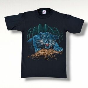Vintage 1989 Black Panther T-Shirt Size Small Jerzees 80s Nature Animal